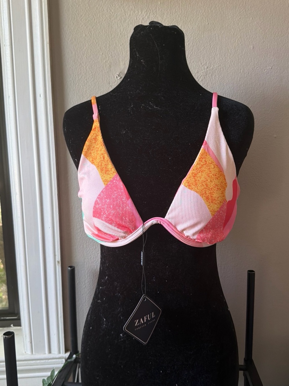 Zaful Pink & Orange Colorblock Triangle Bikini Top